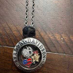Harley-Davidson Silver Skull Pendant with Red and Blue Accents